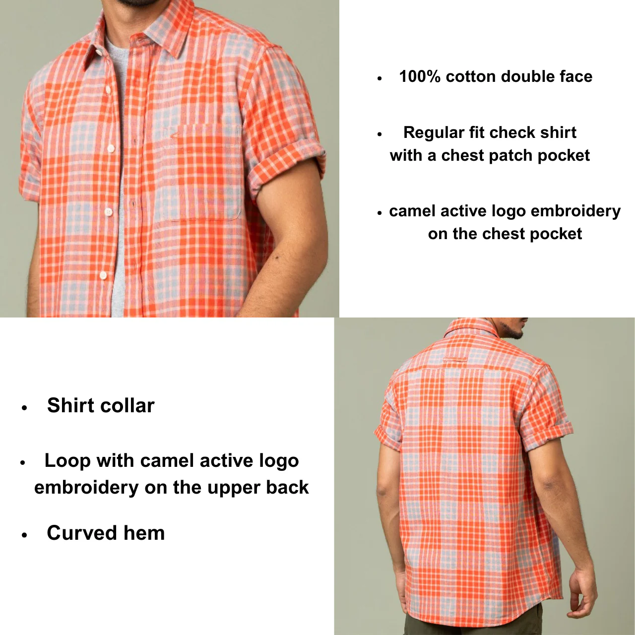 camel active Men Checkered Shirt - Regular Fit Soft Cotton Mango Shirt 102-SS25H1863 - Image 5