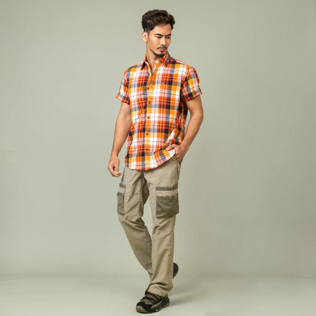 camel active Men Checkered Shirt - Regular Fit Soft Cotton Orange Shirt 102-SS25H1858 - Image 4