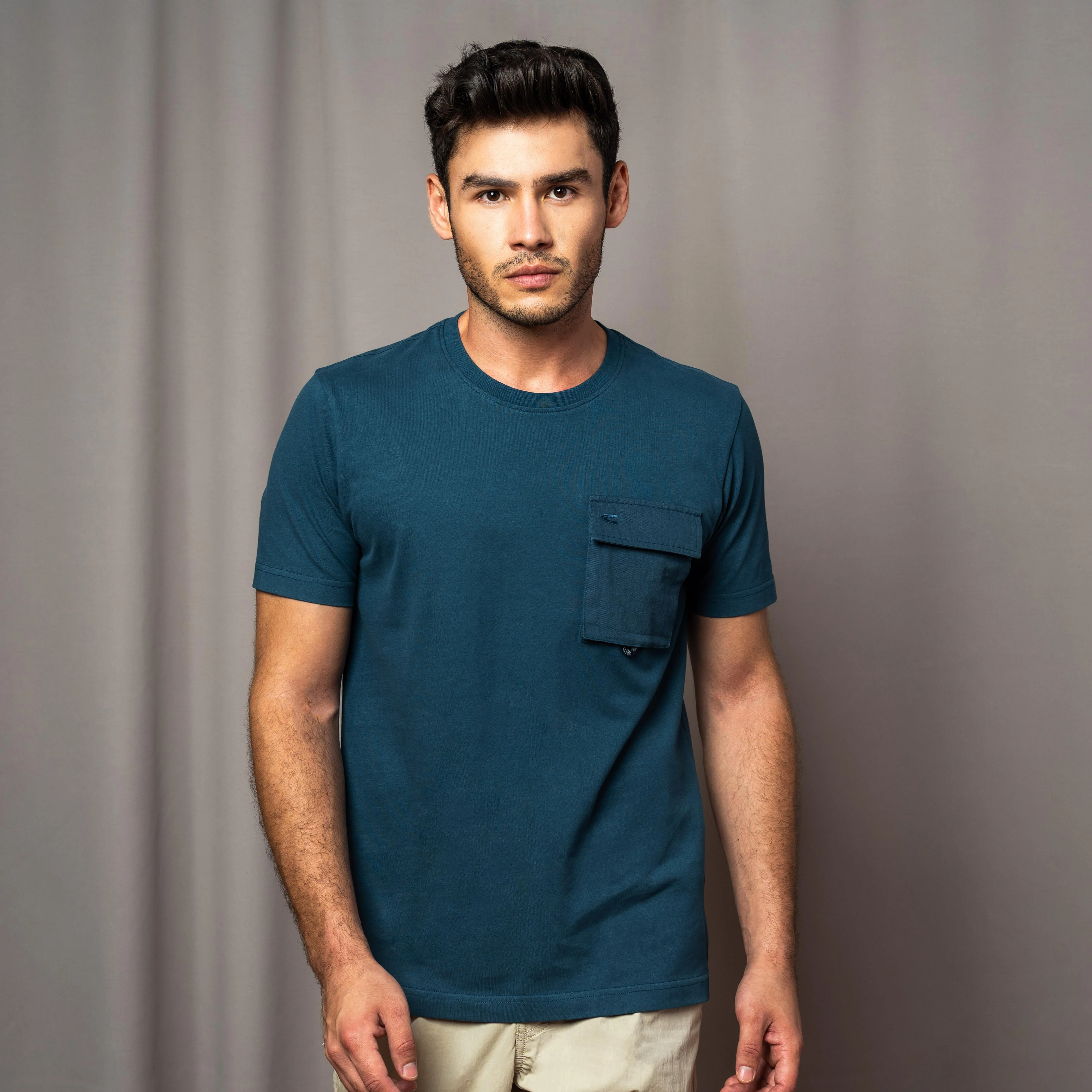 camel active Men T-Shirt - Regular Fit 100% Soft Cotton Graphic PrintTeal Tee 282-AW24H2869