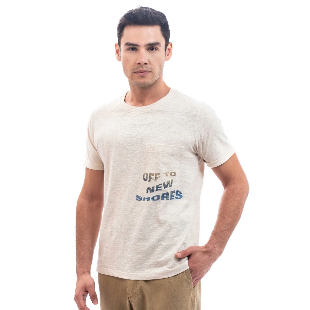 camel active Men T-shirt - Regular Fit Lightweight Cotton Slub Antique White Tee 282-SS24H2821