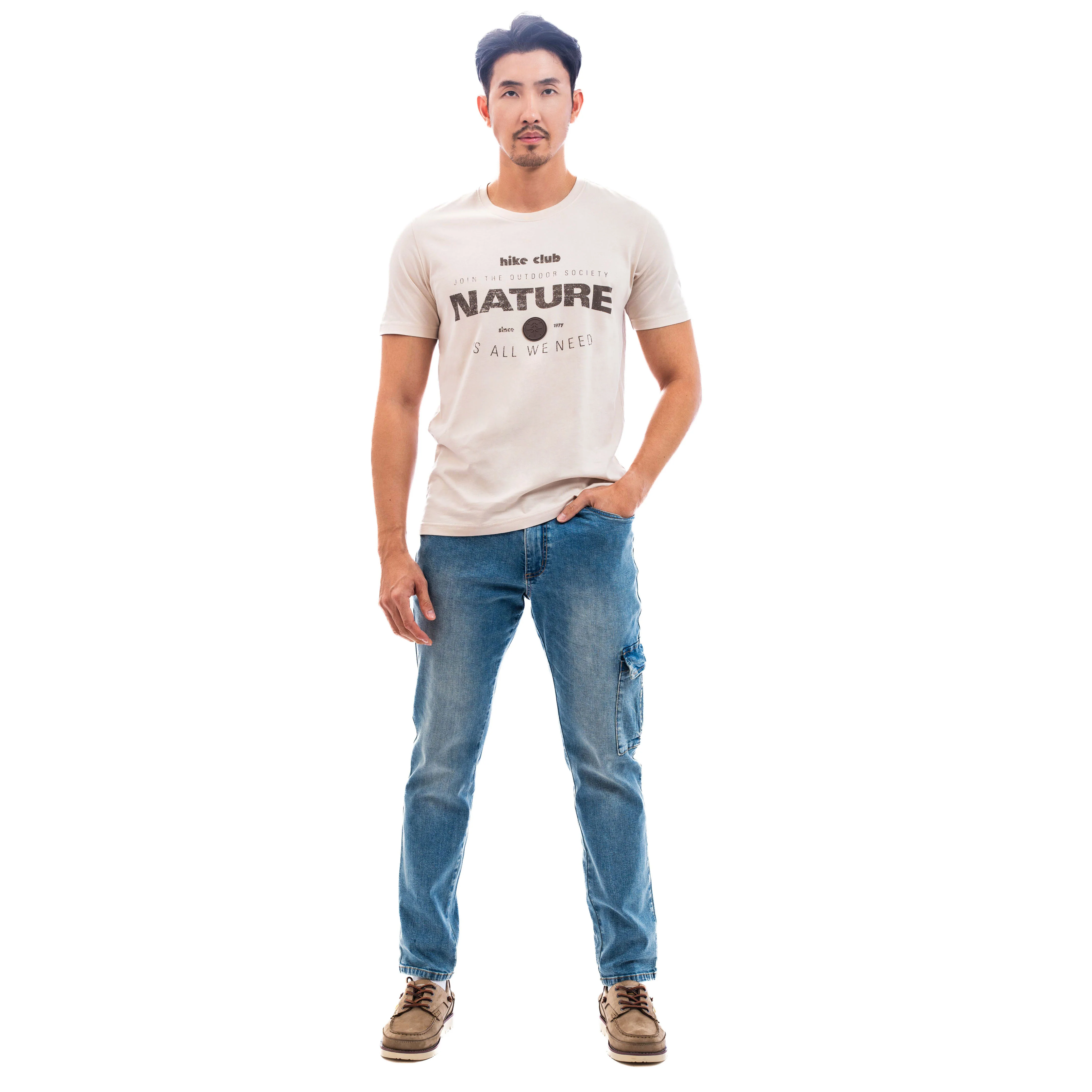 camel active Men T-shirt - Regular Fit 100% Cotton Graphic Print and Badge Cream Tee 282-SS24H2817 - Image 3