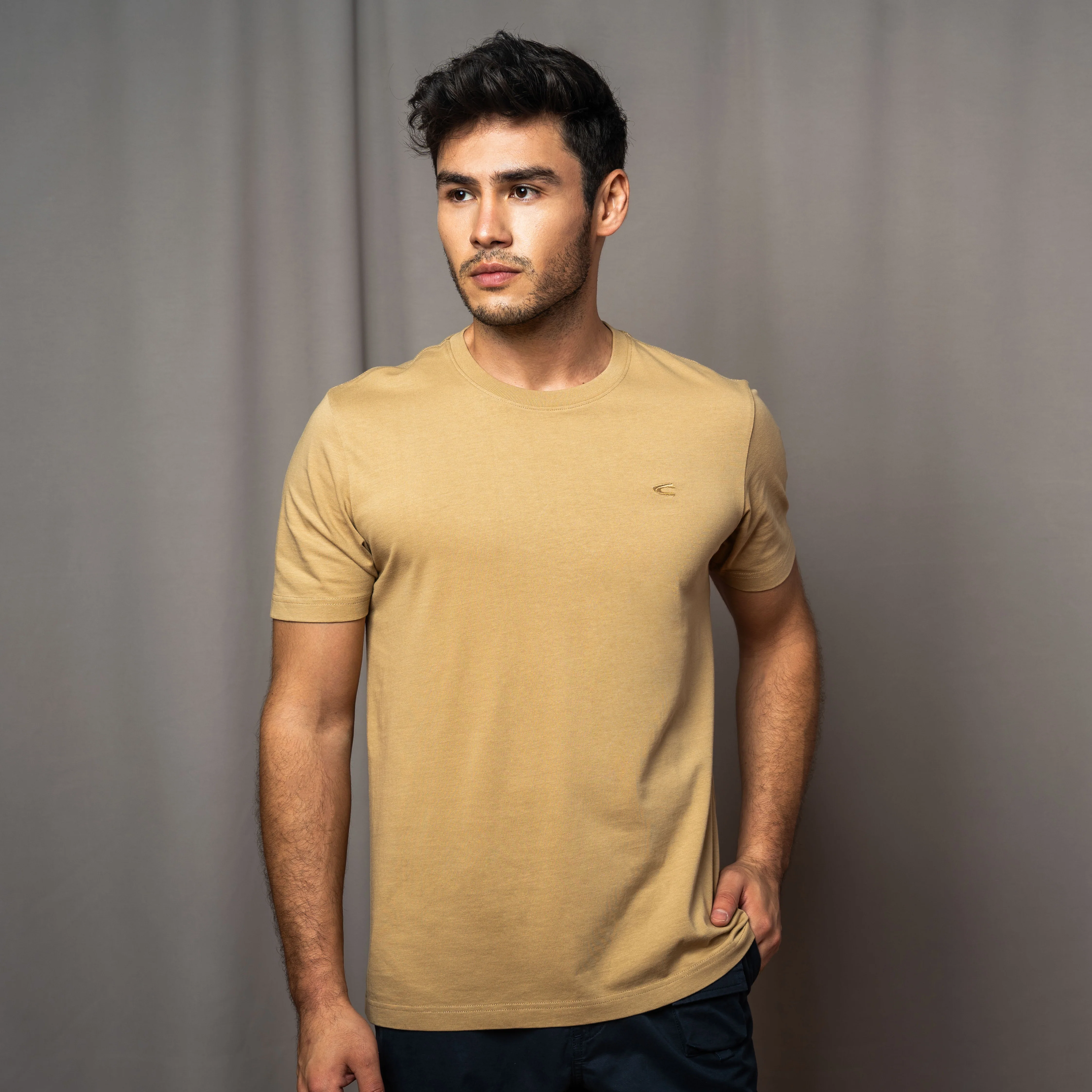 camel active Men T-Shirt - Regular Fit 100% Soft Cotton Graphic Print Beige Tee 282-AW24H2860