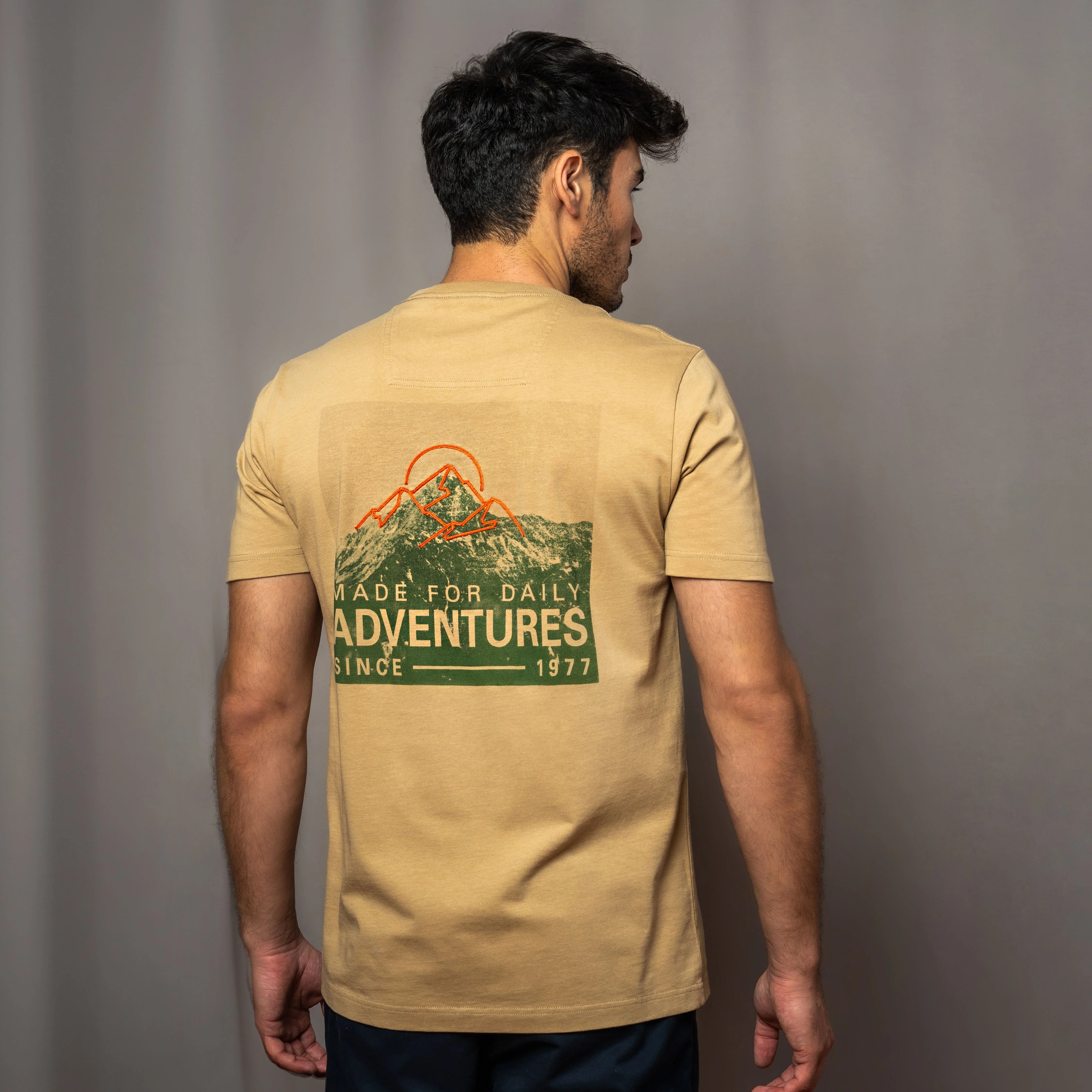 camel active Men T-Shirt - Regular Fit 100% Soft Cotton Graphic Print Beige Tee 282-AW24H2860 - Image 2