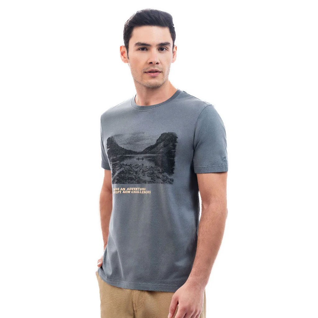 camel active Men T-shirt - Regular Fit 100% Cotton Graphic Print Deep Green Tee 282-SS24H2816