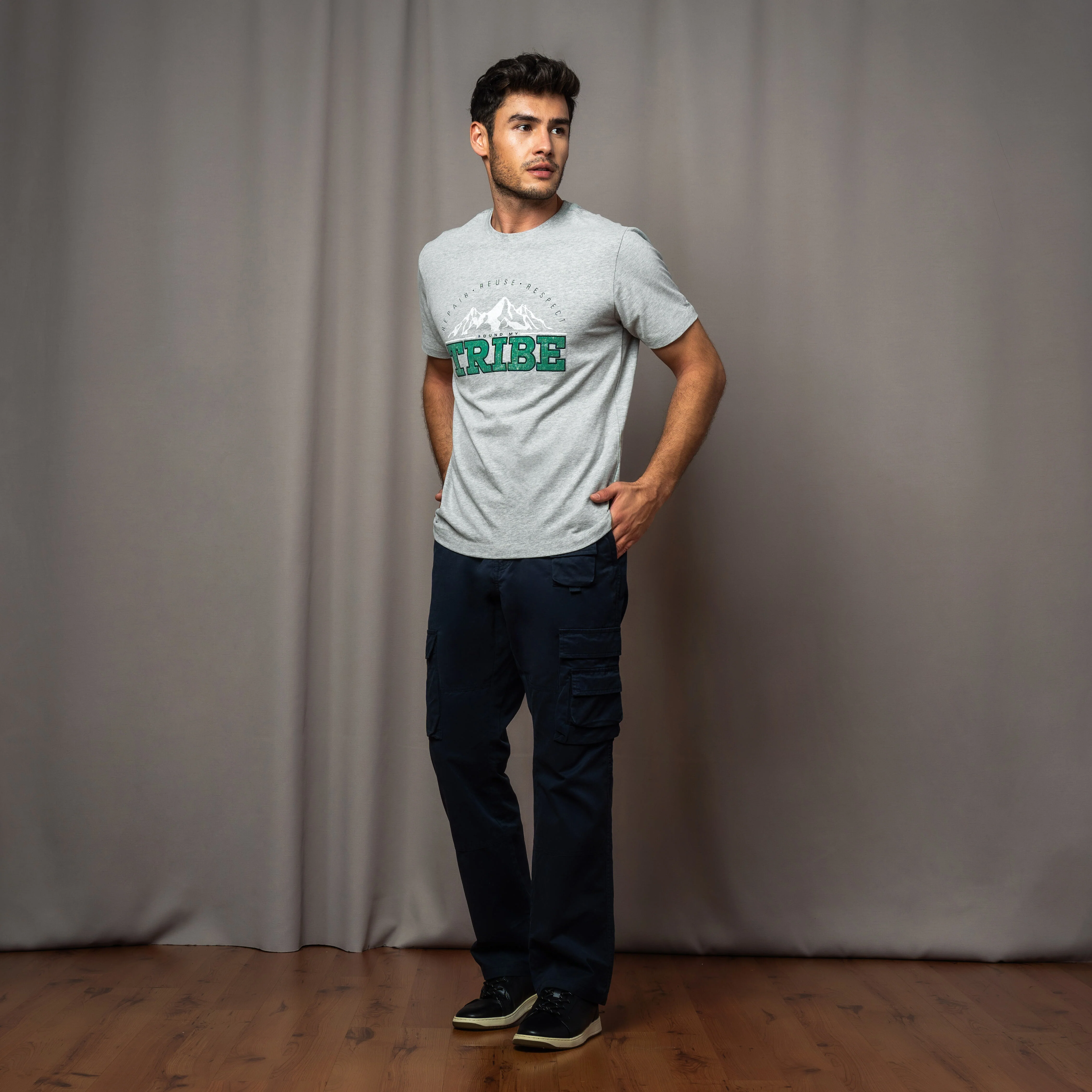 camel active Men T-Shirt - Regular Fit 100% Soft Cotton Graphic Print Grey Tee 282-AW24H2868 - Image 2