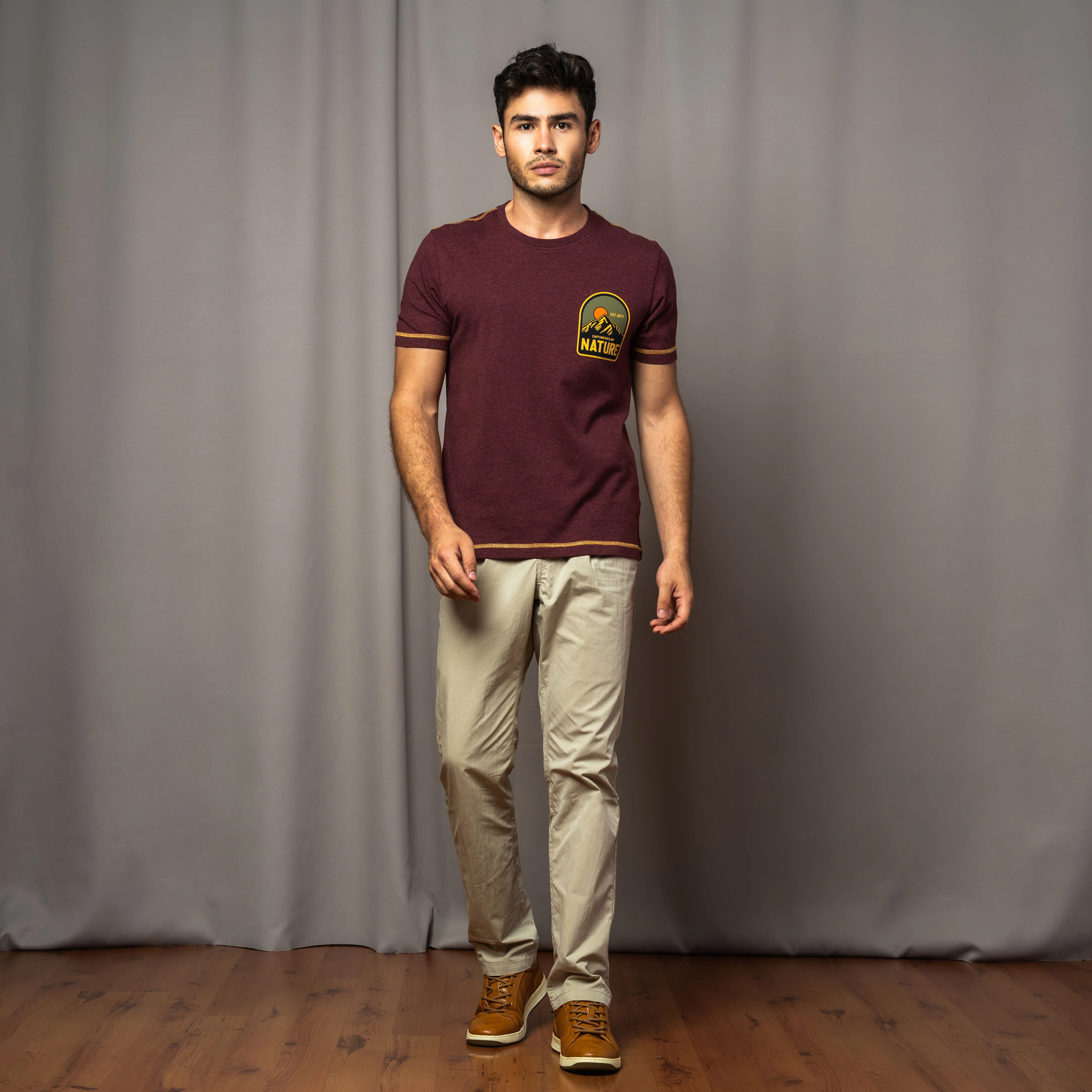 camel active Men T-Shirt - Regular Fit 100% Soft Cotton Graphic Print Maroon Tee 282-AW24H2864 - Image 2