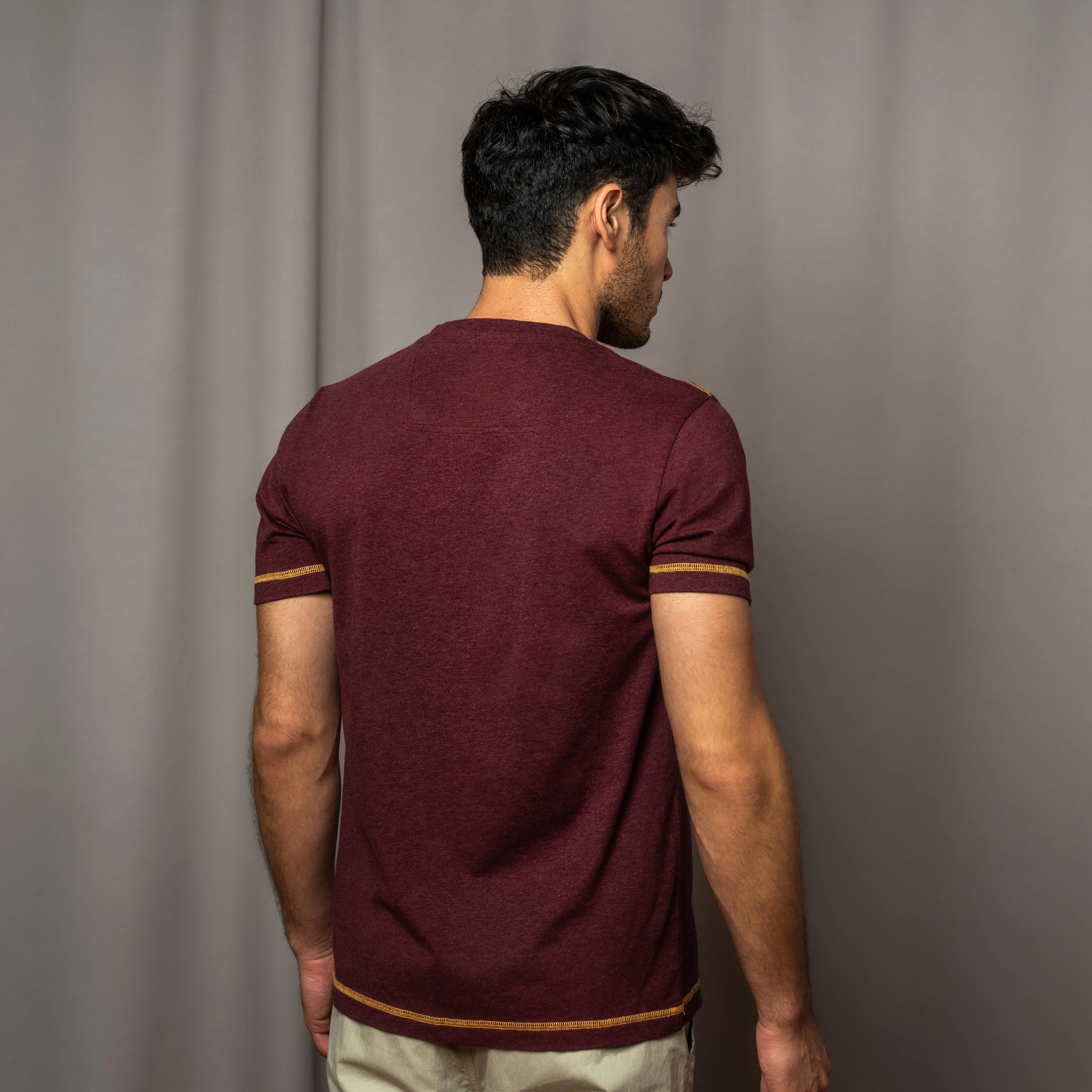 camel active Men T-Shirt - Regular Fit 100% Soft Cotton Graphic Print Maroon Tee 282-AW24H2864 - Image 3