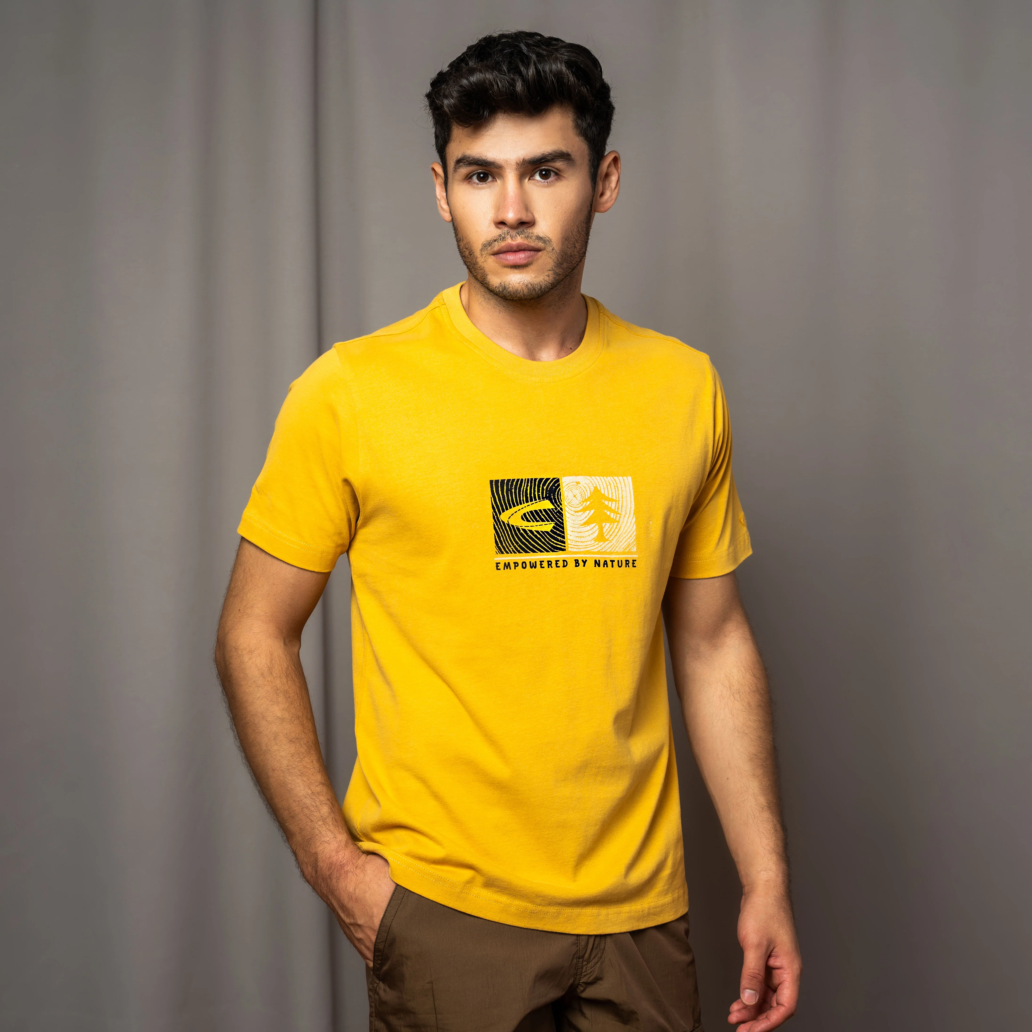 camel active Men T-Shirt - Regular Fit 100% Soft Cotton Graphic PrintYellow Tee 282-AW24H2865