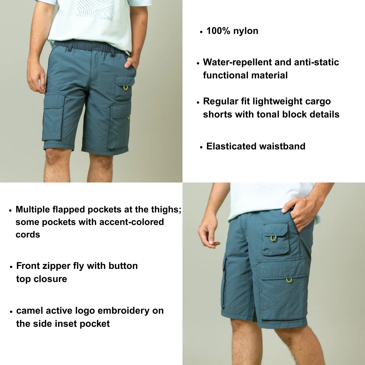 camel active Men Water-Repellent Cargo Shorts - Regular Fit Performance Nylon Teal Short Pants  303-SS25H0923 - Image 7