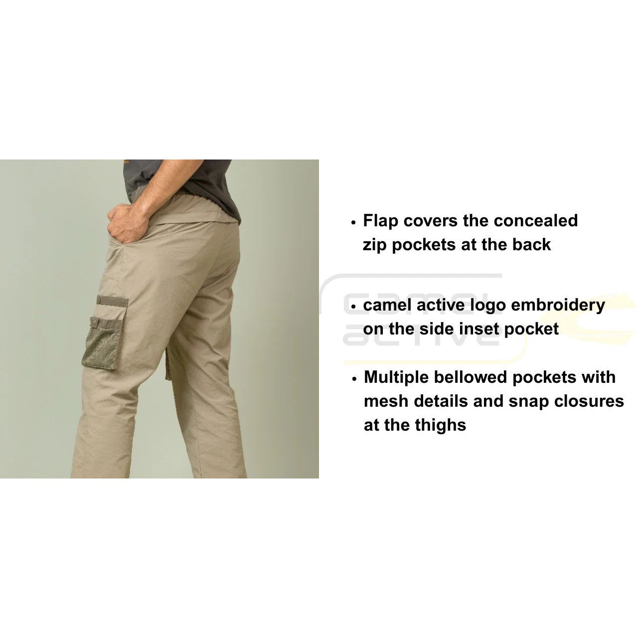 camel active Men Water-Repellent Cargo Trousers - Regular Fit Lightweight Nylon Neutral Long Pants 300-SS25H0922 - Image 8