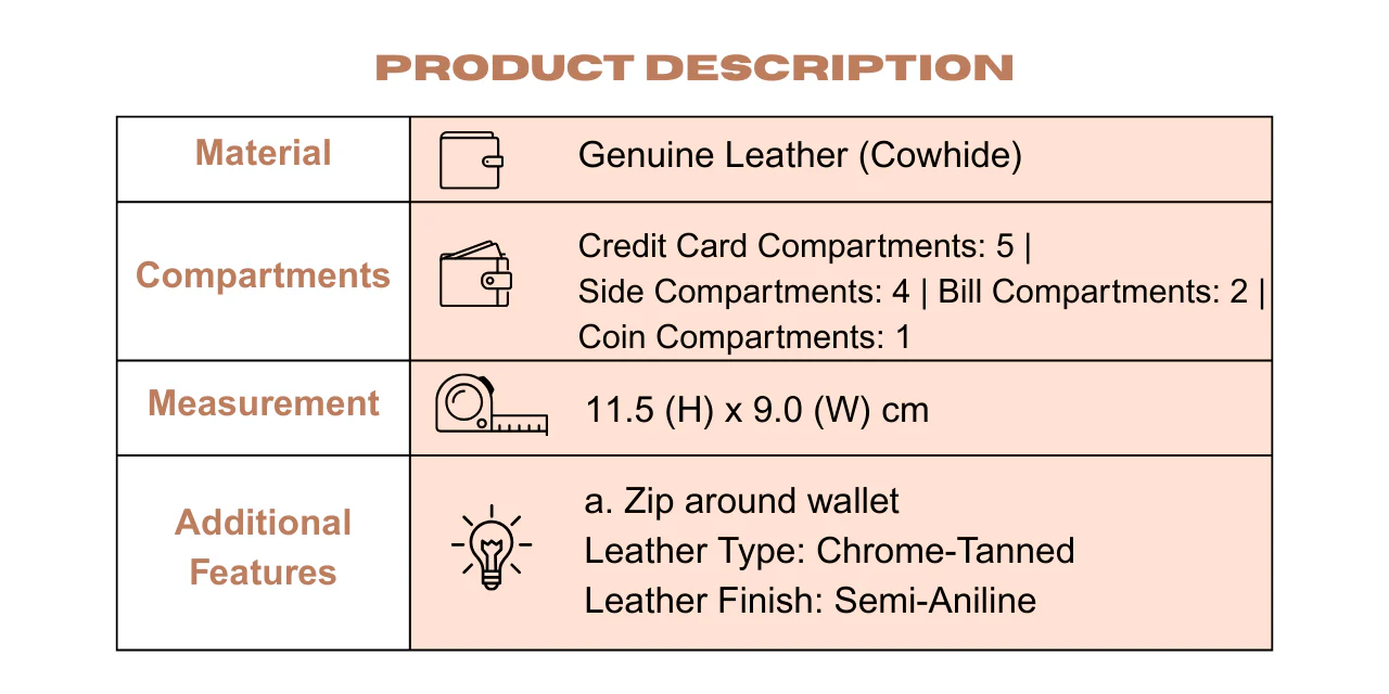 Genuine Leather Bi Fold Wallet 5 Card Compartments Brown (ZVCW5606WM5#BRN) - Image 6