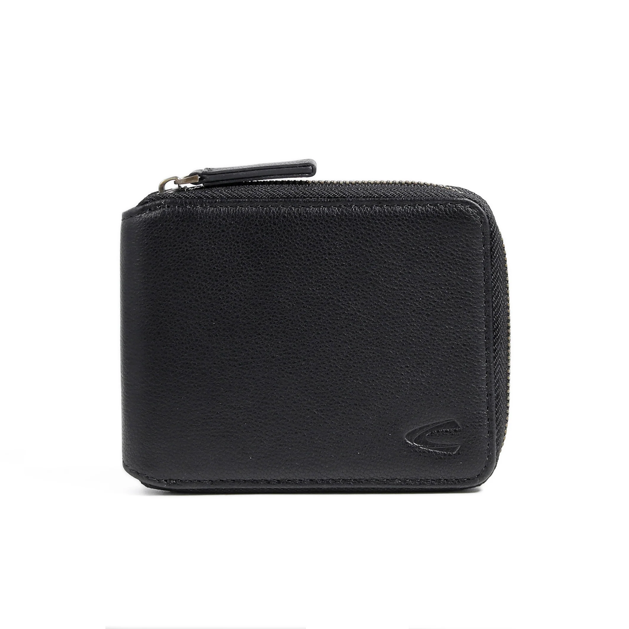 Zip Genuine Leather Bi Fold Wallet 6 Card Compartments Irregular Grainy Finished Black ZSW5B15GY5#BLK