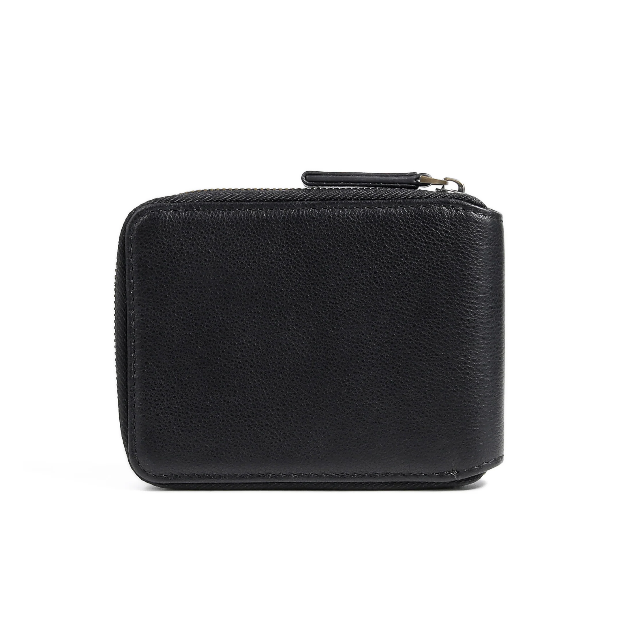Zip Genuine Leather Bi Fold Wallet 6 Card Compartments Irregular Grainy Finished Black ZSW5B15GY5#BLK - Image 2
