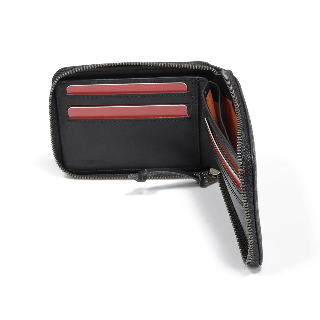 camel active Men Zip Bi Fold Wallet Leather 6 Card Compartments Wax Finished Black ZSW0810EC2#BLK - Image 6