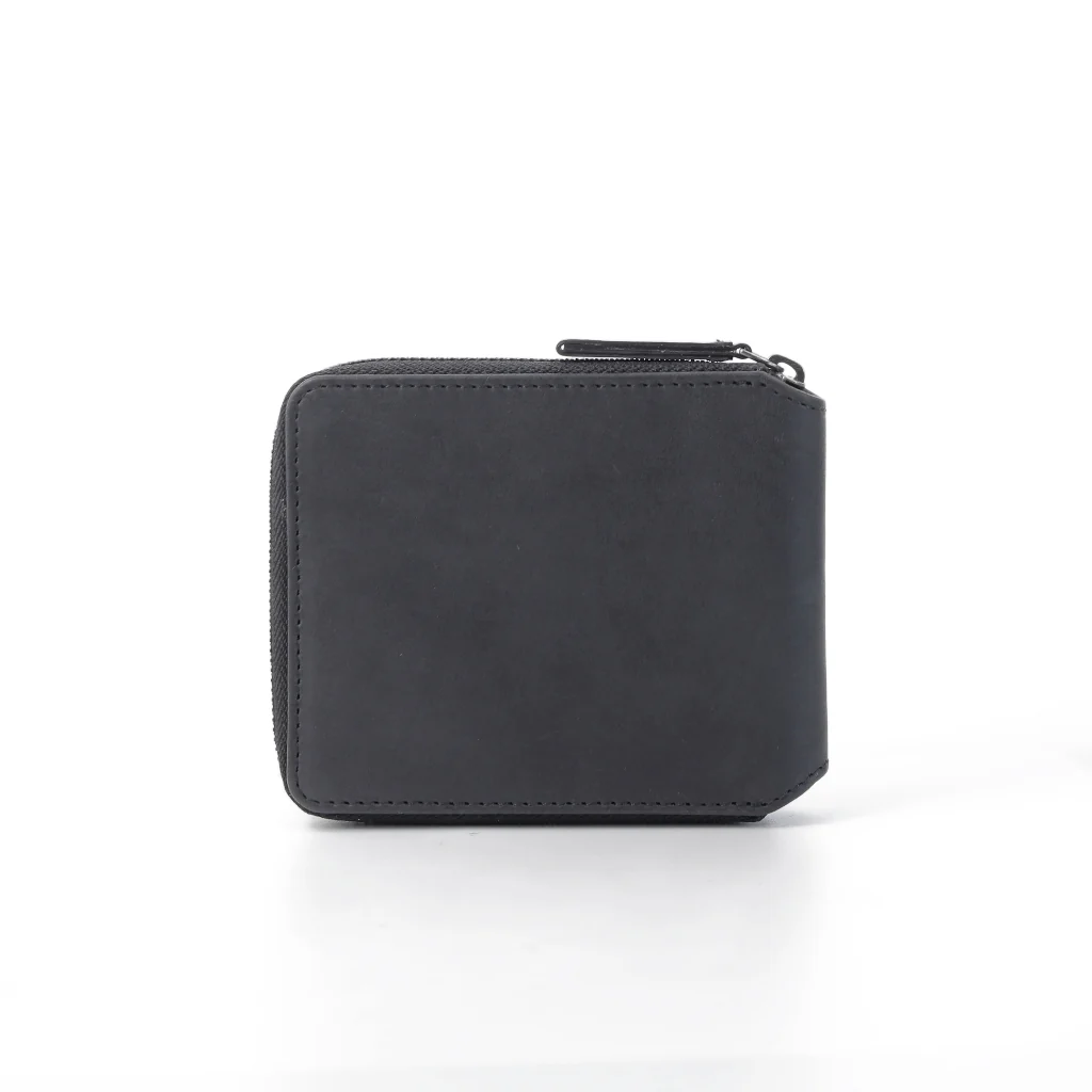 Zip Genuine Leather Bi Fold Wallet 8 Card Compartments Brushed Finished Black ZSW3B36WHM3#BLK - Image 2