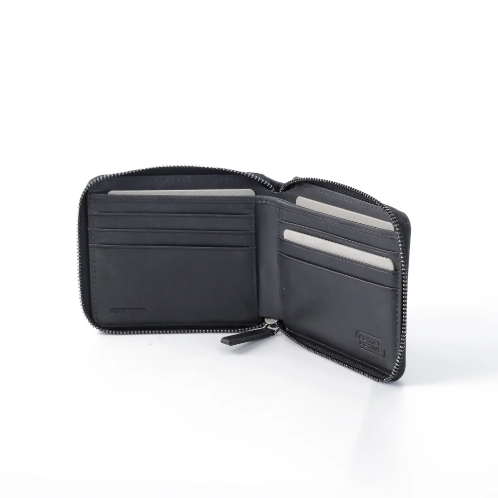 Zip Genuine Leather Bi Fold Wallet 8 Card Compartments Brushed Finished Black ZSW3B36WHM3#BLK - Image 3