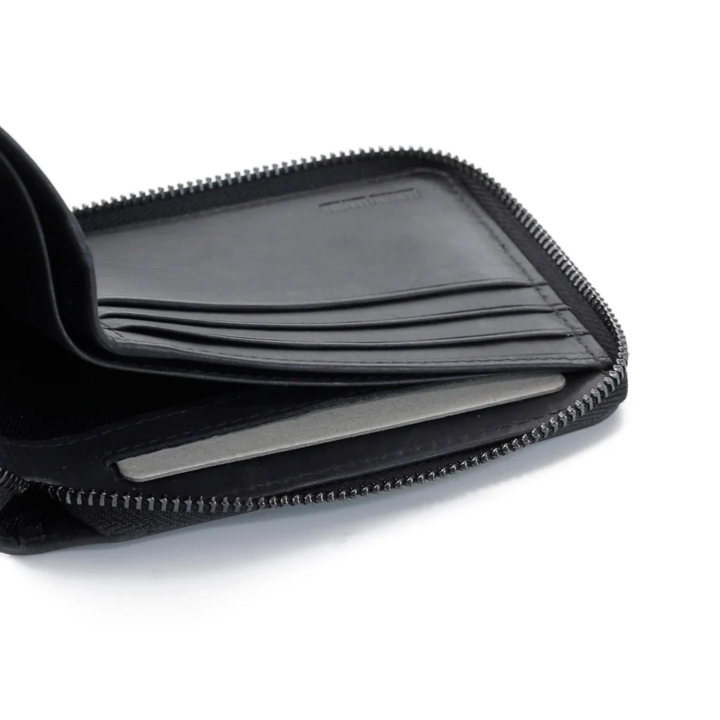 Zip Genuine Leather Bi Fold Wallet 8 Card Compartments Brushed Finished Black ZSW3B36WHM3#BLK - Image 4