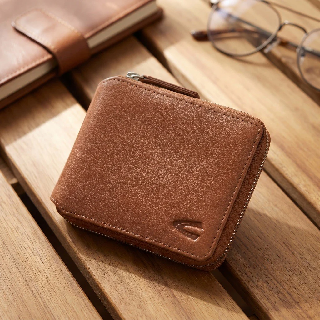camel active Men Zip Bi Fold Wallet Leather Semi-Aniline 8 Card Compartments Brown (ZSW5B14GB6#BRN) - Image 2