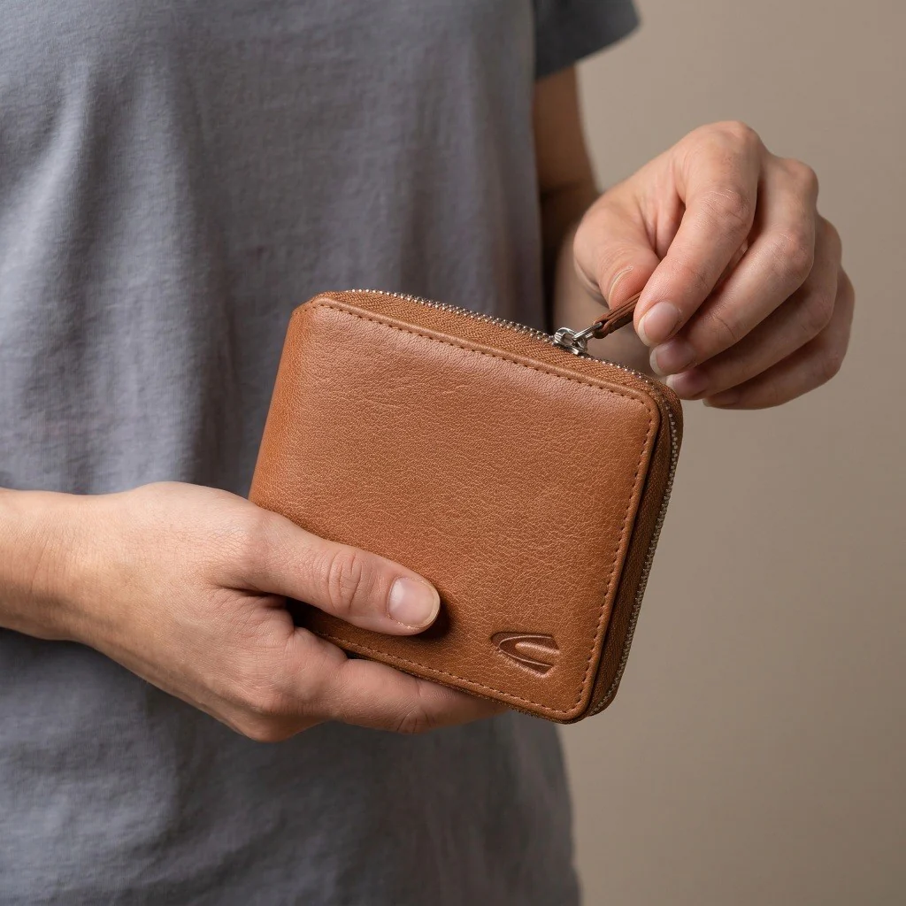 camel active Men Zip Bi Fold Wallet Leather Semi-Aniline 8 Card Compartments Brown (ZSW5B14GB6#BRN) - Image 3