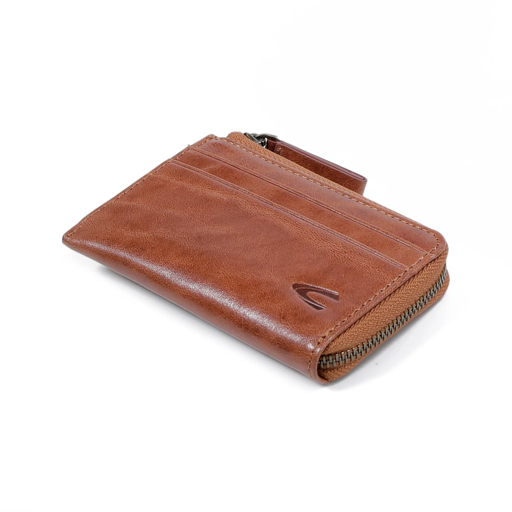 Zip Genuine Leather Card Pouch 6 Card Compartment Grainy Finished Brown - Image 4