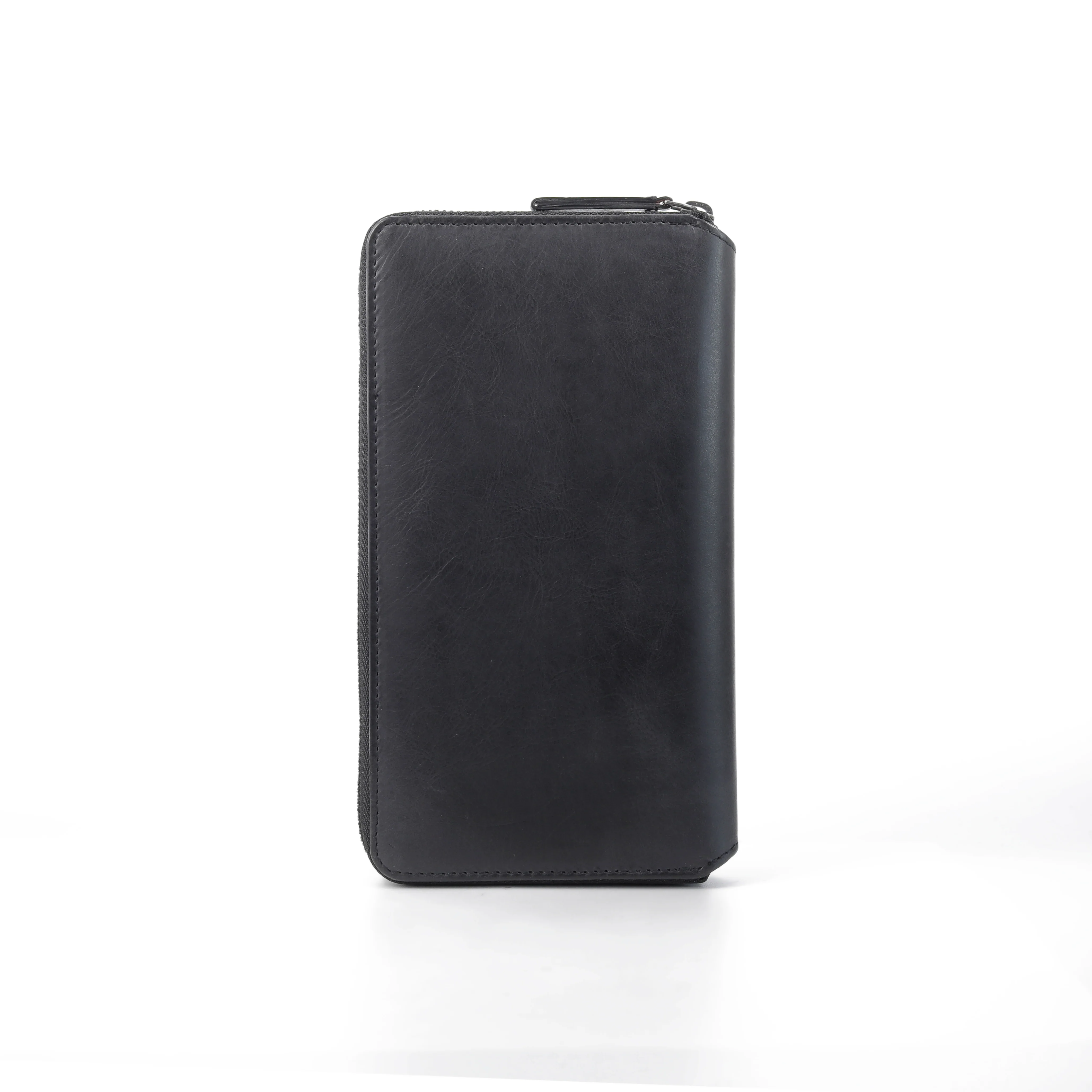 Genuine Cowhide Leather Zip Long Wallet 12 Card Compartments Brushed Finished Black ZLW3B37WHM3#BLK - Image 2