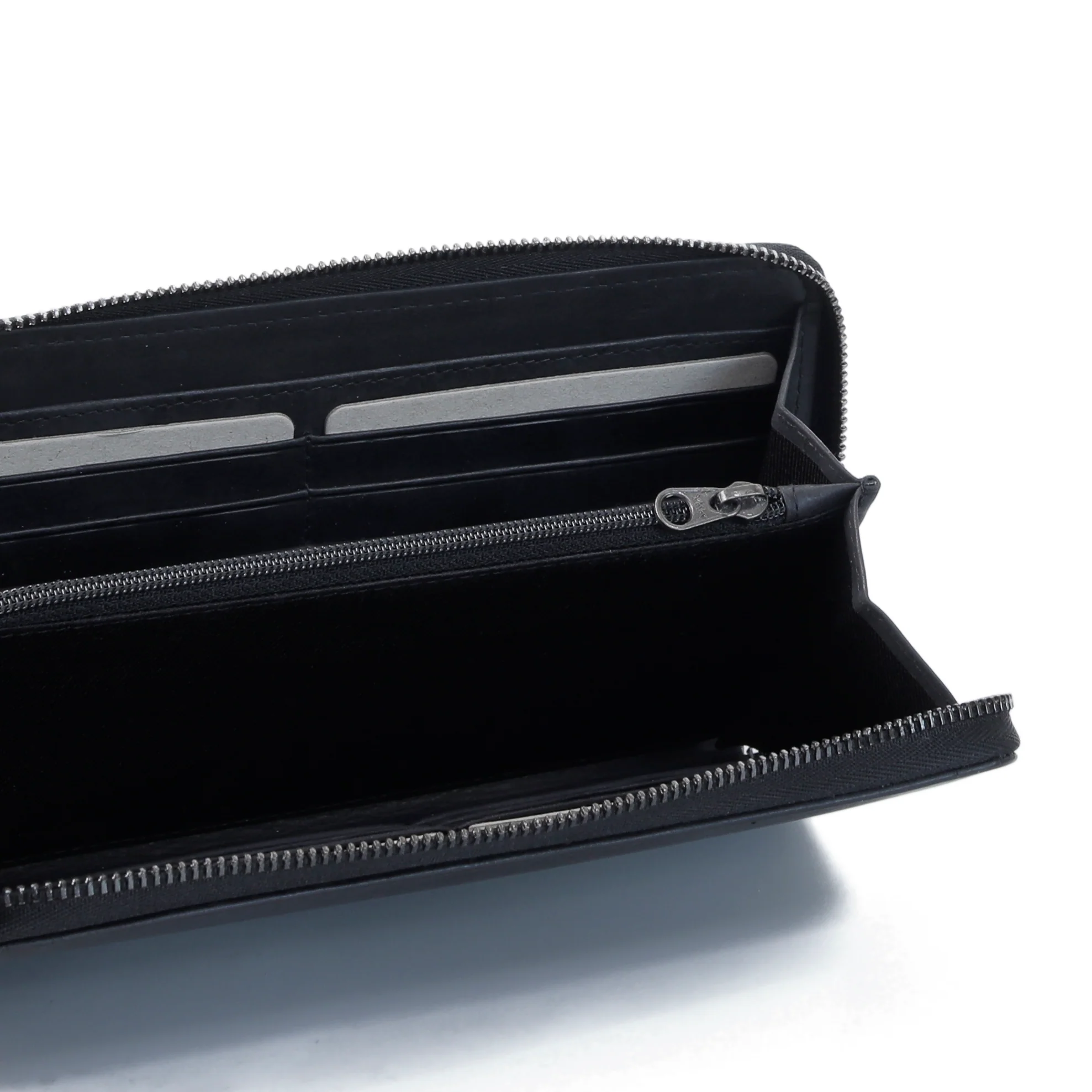 Genuine Cowhide Leather Zip Long Wallet 12 Card Compartments Brushed Finished Black ZLW3B37WHM3#BLK - Image 3