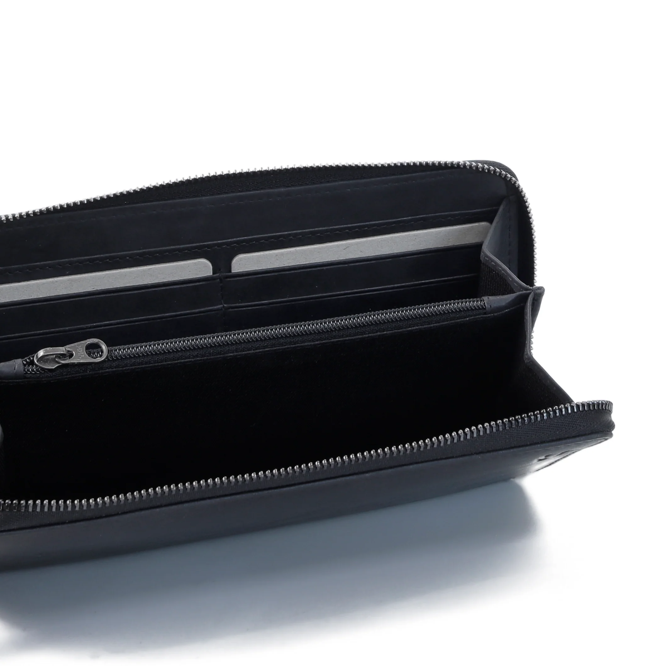 Genuine Cowhide Leather Zip Long Wallet 12 Card Compartments Brushed Finished Black ZLW3B37WHM3#BLK - Image 4