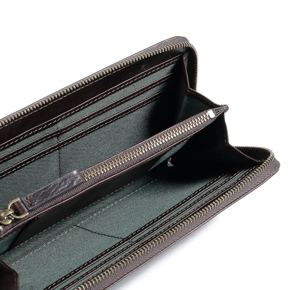 Zip Genuine Leather Long Wallet 12 Card Compartments Dark Brown (ZLW5609MG5#DBN) - Image 4