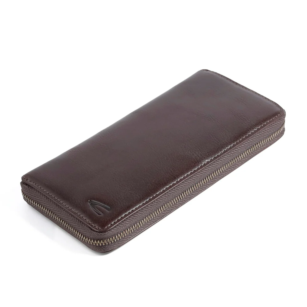 Zip Genuine Leather Long Wallet 12 Card Compartments Dark Brown (ZLW5609MG5#DBN) - Image 5