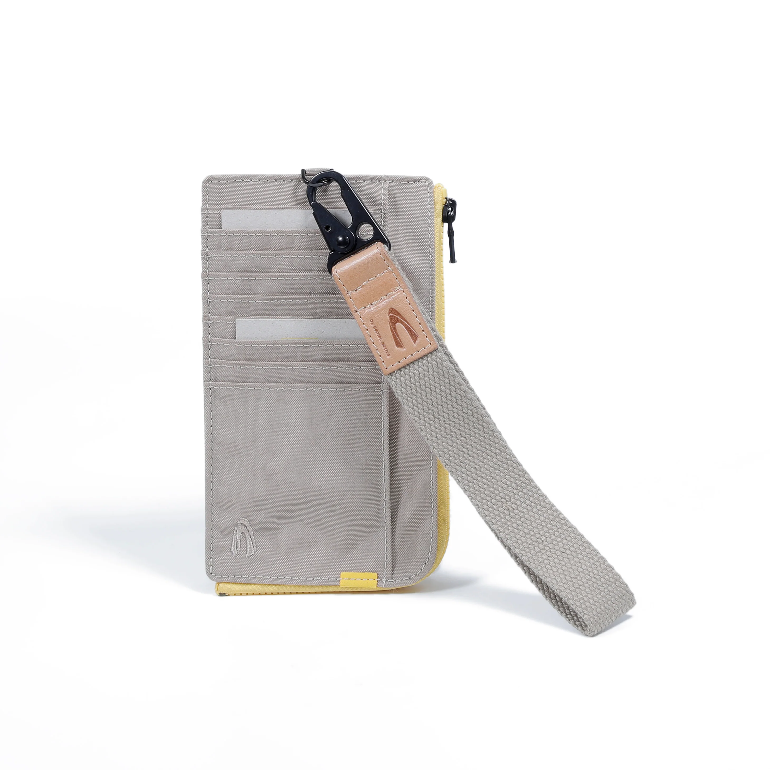 Zip Long Wallet Pouch Crinkle Nylon 9 Card Compartments Beige
