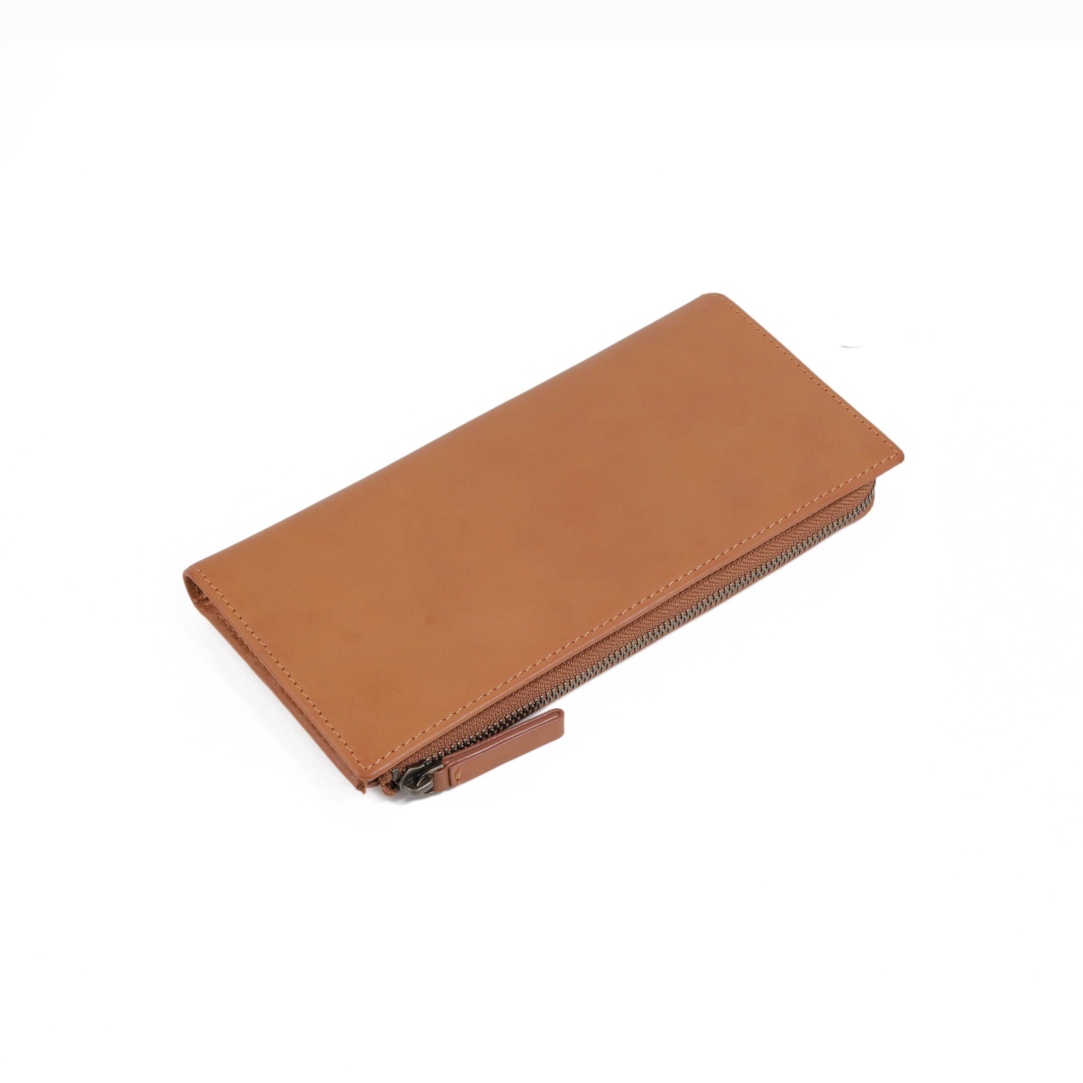 Zip Genuine Leather Long Wallet Pouch 12 Card Compartments Waxy Finished Brown LWP4609TB4#BRN - Image 4