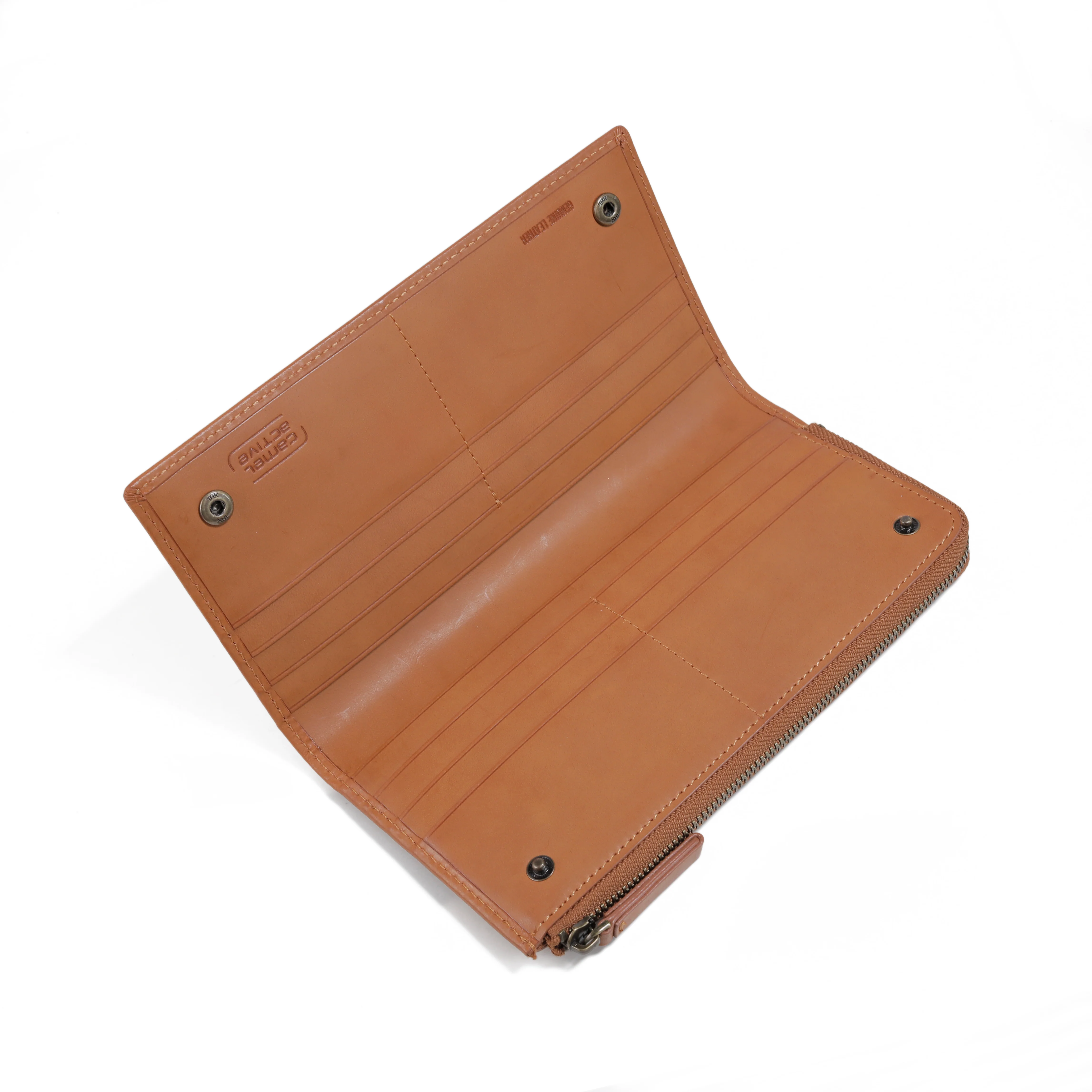 Zip Genuine Leather Long Wallet Pouch 12 Card Compartments Waxy Finished Brown LWP4609TB4#BRN - Image 5