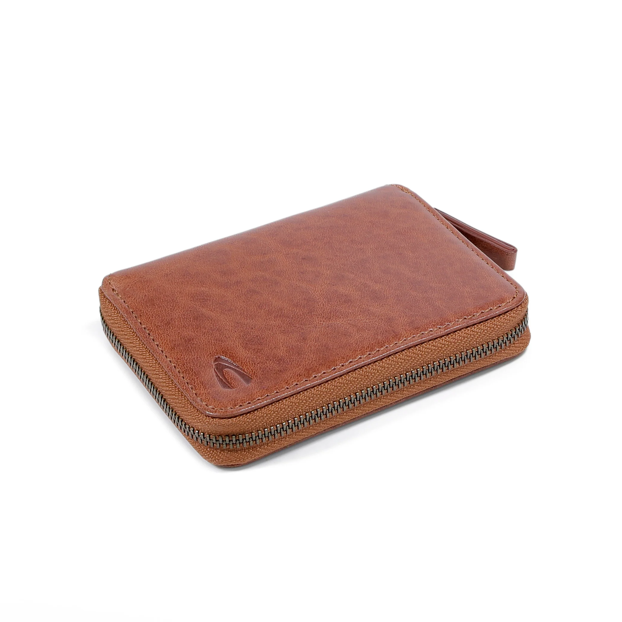 Zip Vertical Genuine Leather Coin Wallet 7 Card Compartments Grainy Finished Brown - Image 4
