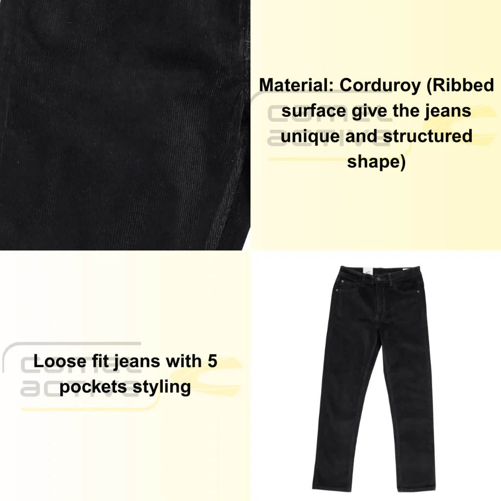 camel active Men's Jeans - 208 Loose Fit  Corduroy Dark Black Jeans 9-208X26CDB551 - Image 2