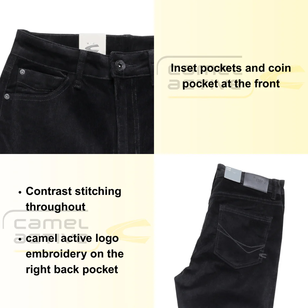 camel active Men's Jeans - 208 Loose Fit  Corduroy Dark Black Jeans 9-208X26CDB551 - Image 3