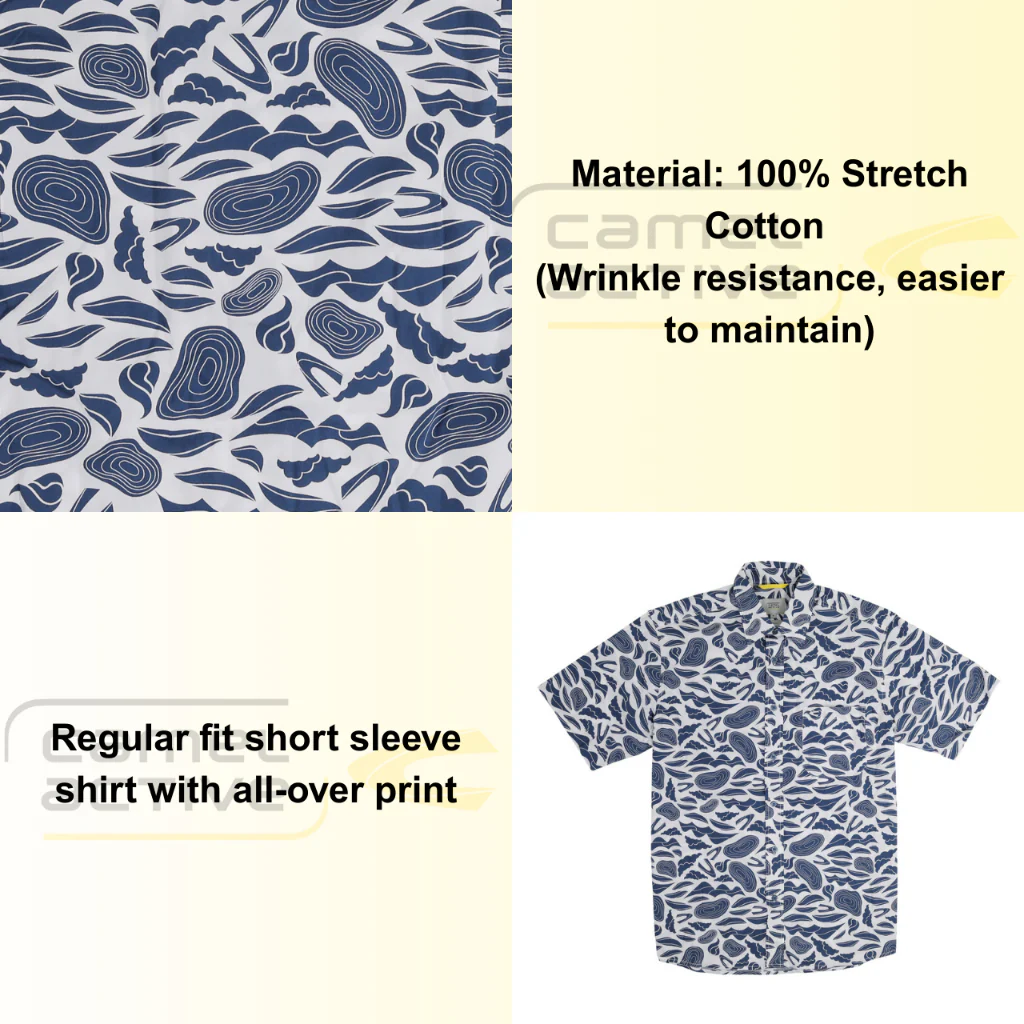 camel active Men's Short Sleeve Shirt - Regular Fit Stretch Cotton Blue Shirt 9-102X26PRT1890 - Image 2