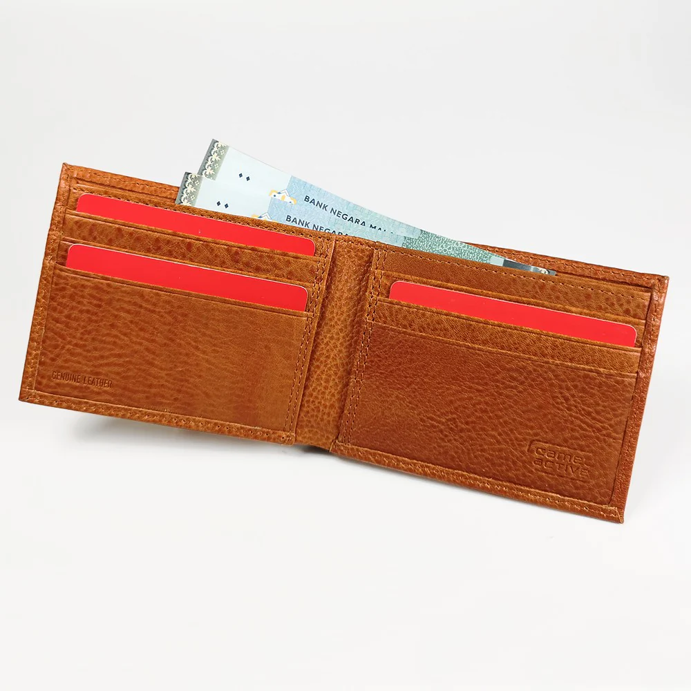 camel active Men's Genuine Cowhide Leather Bi Fold Wallet 6 Card Slots Drum Finished - Brown SW0803HGG0#BRN - Image 3