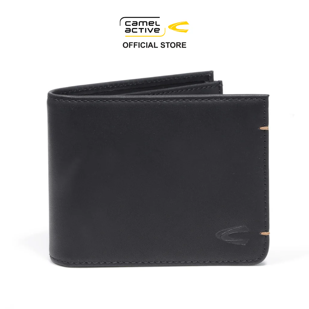 camel active Men's Genuine Cowhide Leather Bi Fold Wallet 6 Card Slots Wax Finished - Black ESW0807EC2#BLK