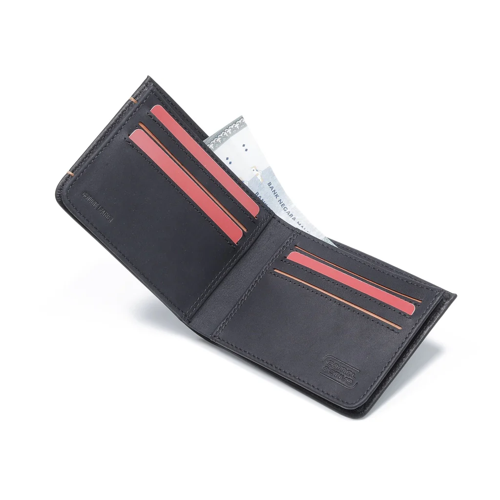 camel active Men's Genuine Cowhide Leather Bi Fold Wallet 6 Card Slots Wax Finished - Black ESW0807EC2#BLK - Image 6