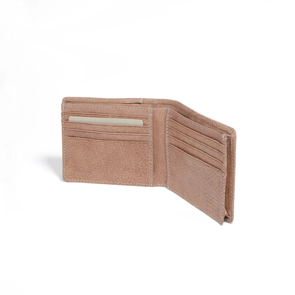 camel active Men's Genuine Cowhide Leather Bi Fold Wallet 8 Card Slots Drum Finished- Brown ESW9B11HBS9#BRN - Image 3