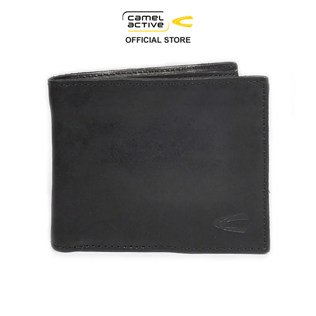 camel active Men's Genuine Cowhide Leather Bi Fold Wallet 8 Card Slots Raw Edge Finished - Black SW0604GO0#BLK