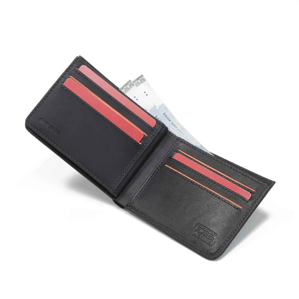 camel active Men's Genuine Cowhide Leather Bi Fold Wallet 9 Card Slots Wax Finished - Black SBF0809EC2#BLK - Image 8