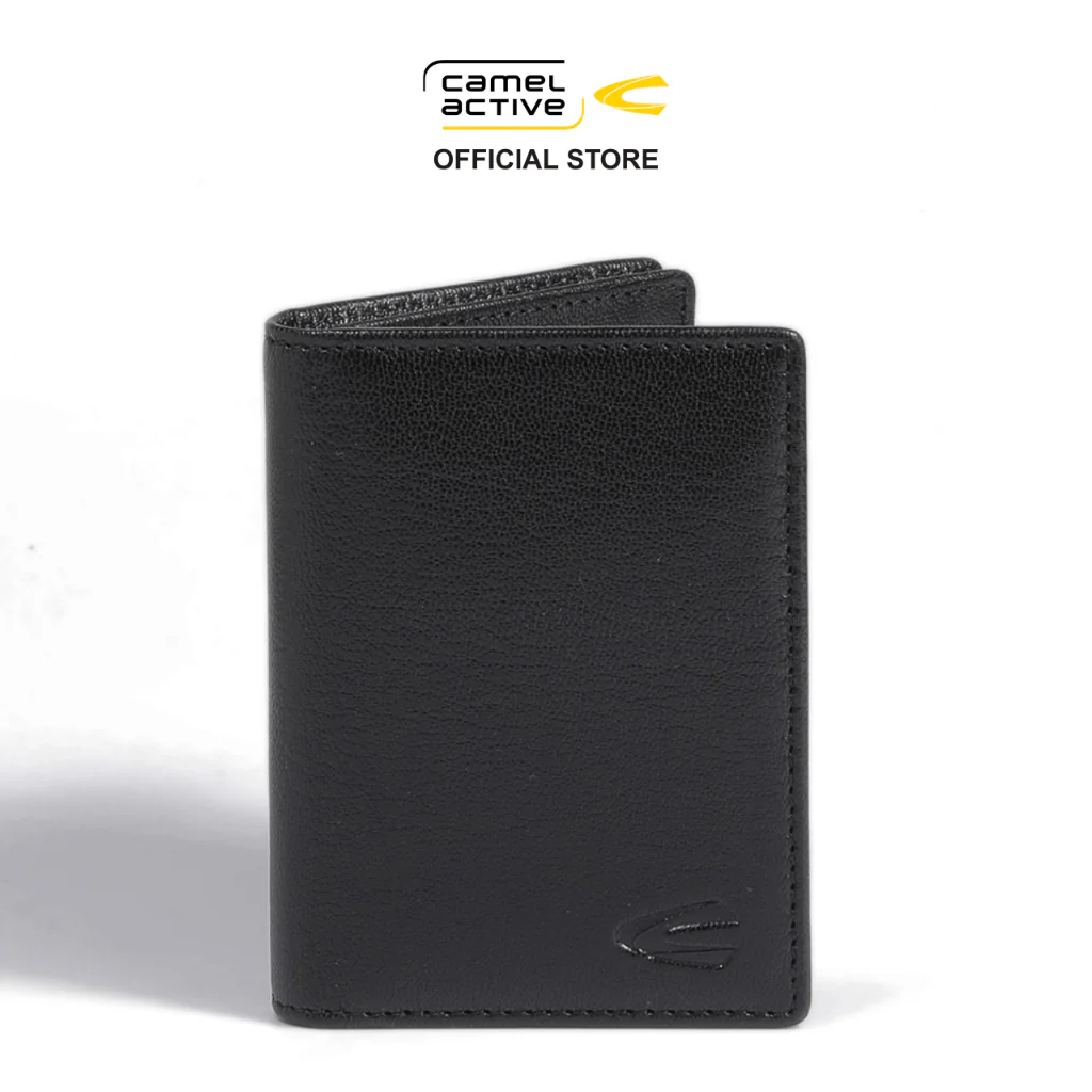camel active Men's Genuine Cowhide Leather Business Card Holder 3 Card Slots - Black BCH0819LS1#BLK