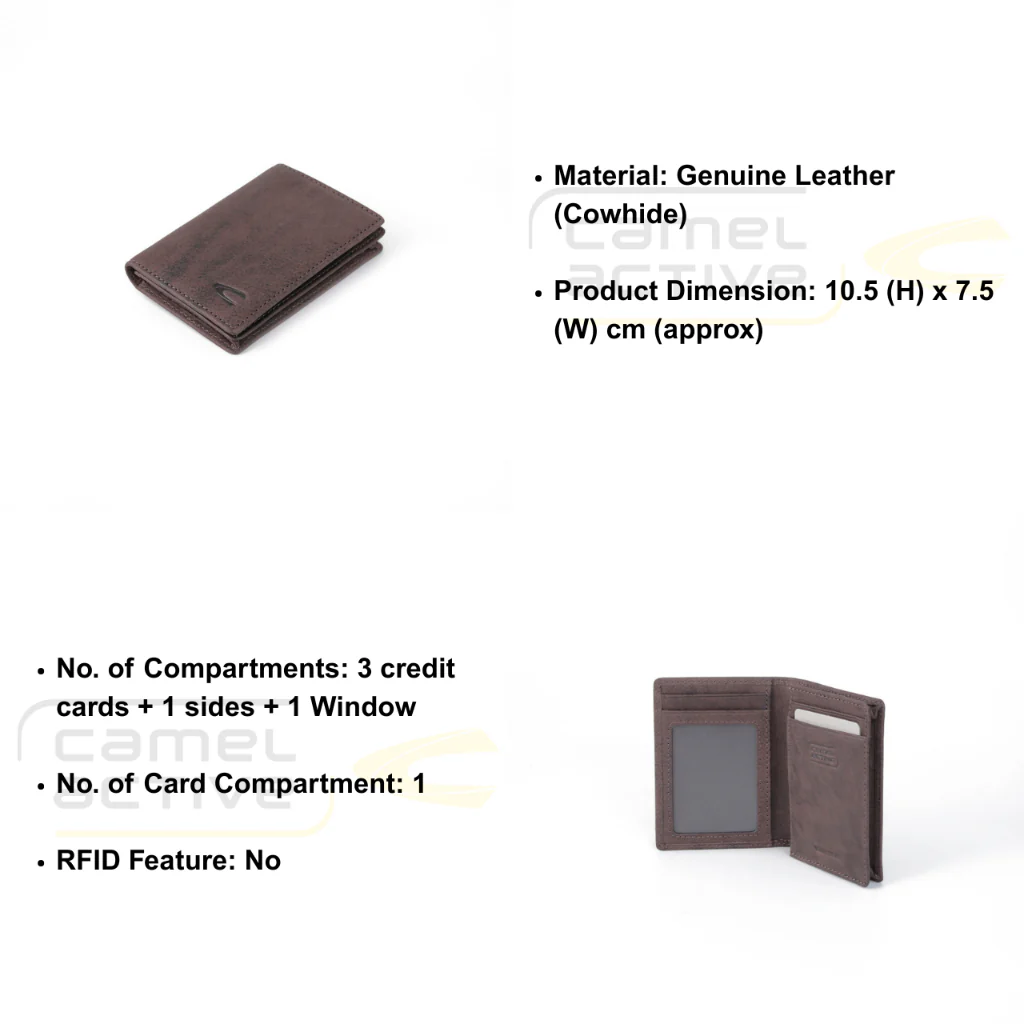 camel active Men's Genuine Cowhide Leather Card Holder 3 Card Slots Irregular Shades Finished -Dark Brown BCH3615SG3#DBN - Image 7