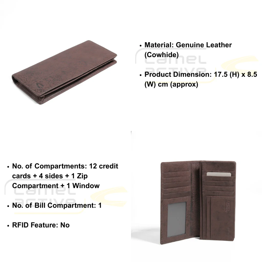 camel active Men's Genuine Cowhide Leather Long Wallet 12 Card Slots Irregular Shades Finished -Dark Brown LW3621SG3#DBN - Image 7
