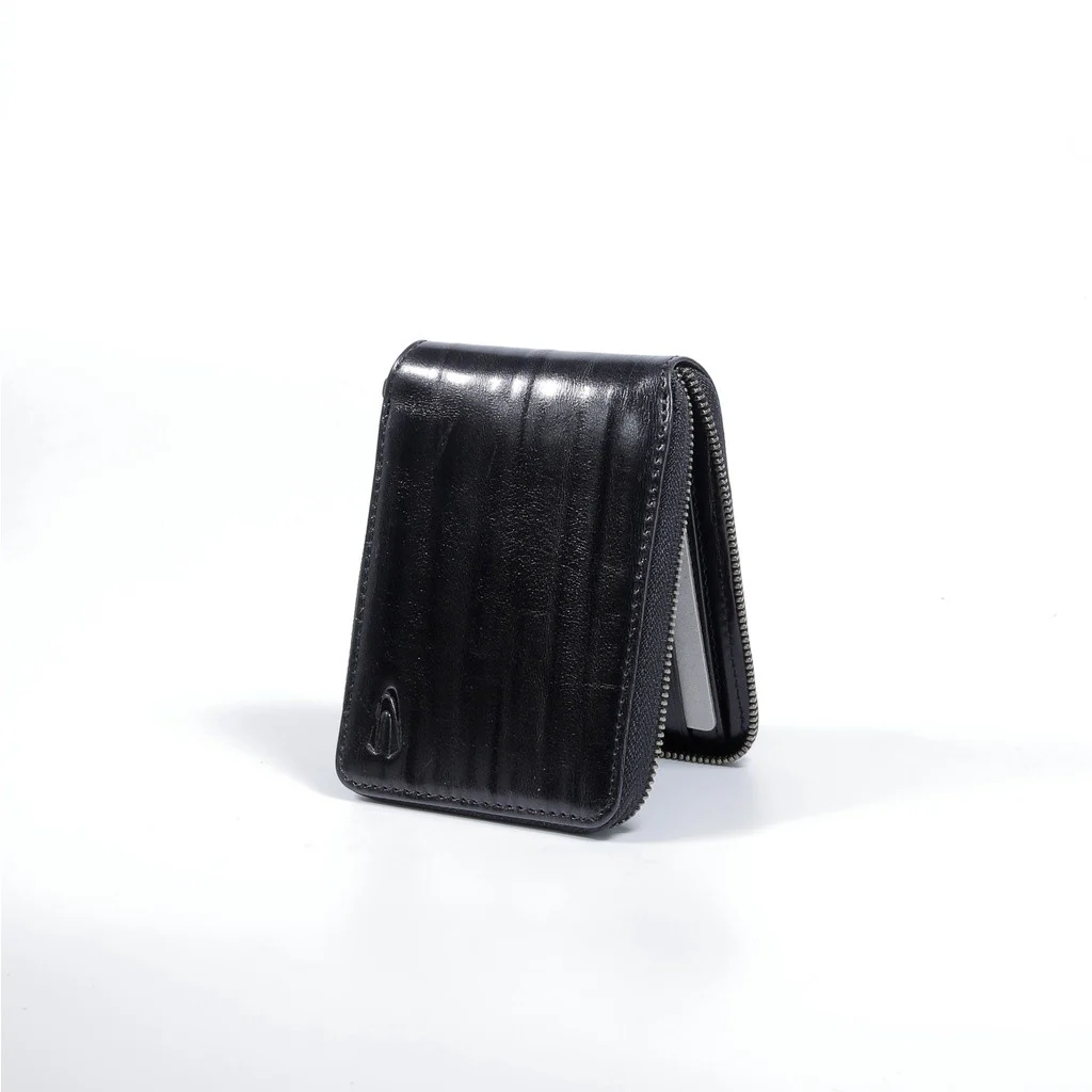camel active Men's Genuine Cowhide Leather Zip Bi Fold Wallet 7 Card Slots Stamped Finished - Black ZSW2617AC2#BLK - Image 3
