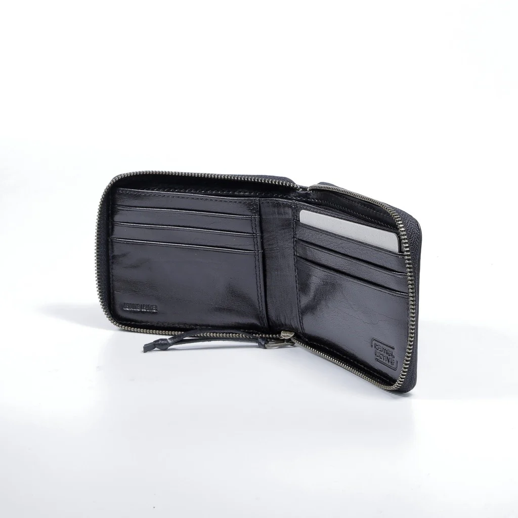 camel active Men's Genuine Cowhide Leather Zip Bi Fold Wallet 7 Card Slots Stamped Finished - Black ZSW2617AC2#BLK - Image 4