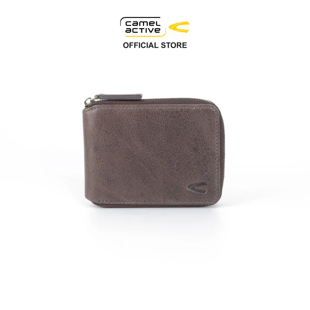 camel active Men's Genuine Cowhide Leather Zip Bi Fold Wallet 8 Card Slots - Dark Brown ZSW3619SO3#DBN