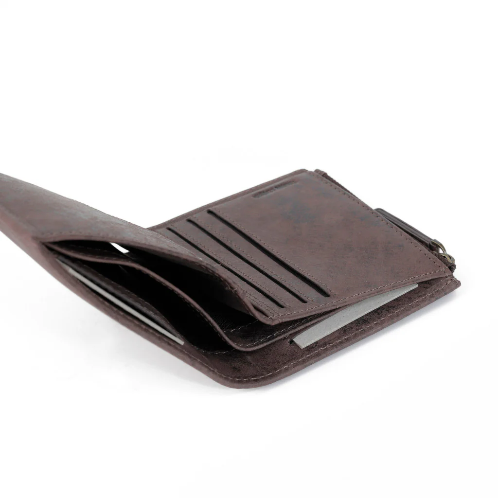 camel active Men's Genuine Cowhide Leather Zip Bi Fold Wallet 8 Card Slots - Dark Brown ZVCW3610SG3#DBN - Image 4