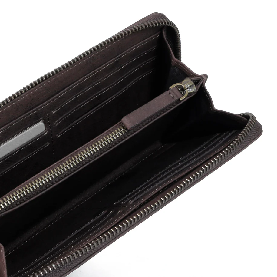 camel active Men's Genuine Cowhide Leather Zip Long Wallet 12 Card Slots - Dark Brown ZLW3611SG3#DBN - Image 5